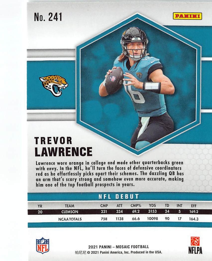 2021 Panini Mosaic Football Trevor Lawrence Rookie RC #241 Jacksonville Jaguars