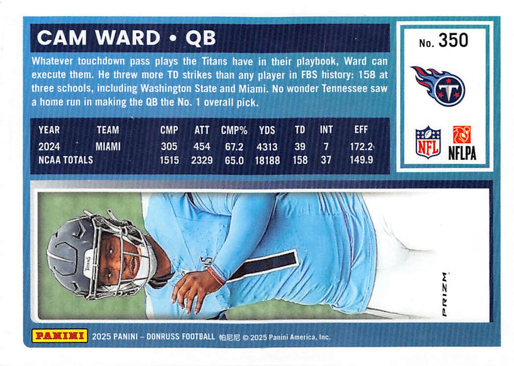 2025 Panini Donruss Optic Cam Ward Red Wave Rookie #350 Tennessee Titans