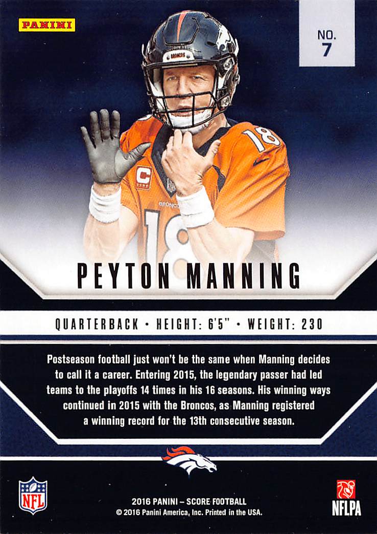 2016 Panini Score Peyton Manning Signal Callers /50 #7 Denver Broncos