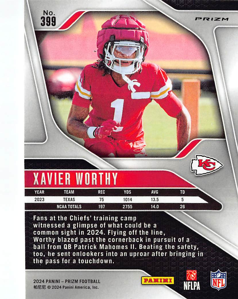2024 Panini Prizm Football Xavier Worthy Silver Rookie RC #399 Chiefs