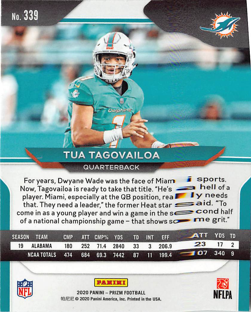 2020 Panini Prizm Tua Tagovailoa Negative Variation Rookie RC #339 Dolphins