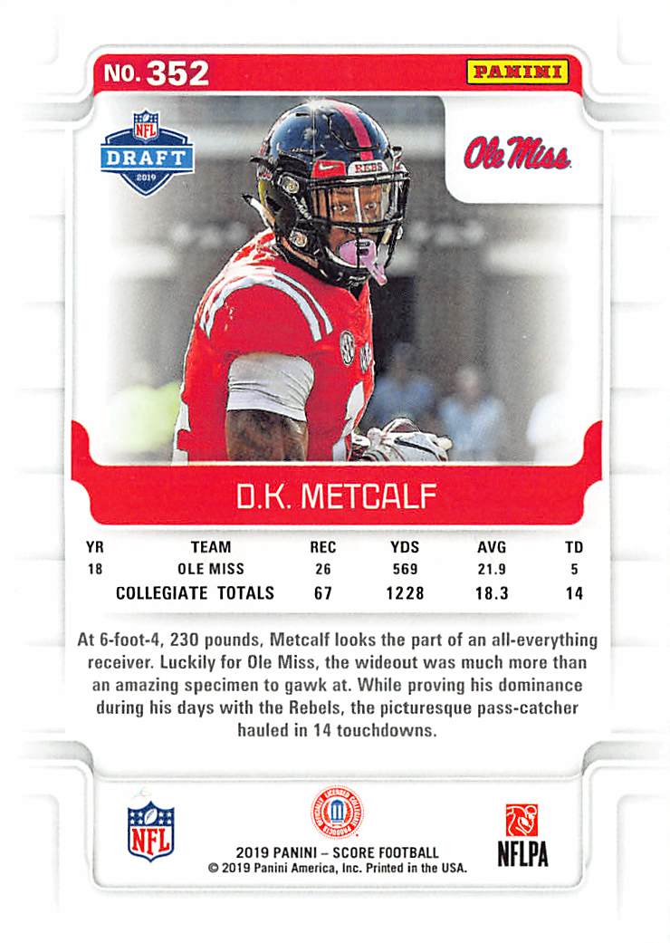 2019 Panini Score Football D.K. Metcalf Rookie RC #352 Ole Miss Rebels