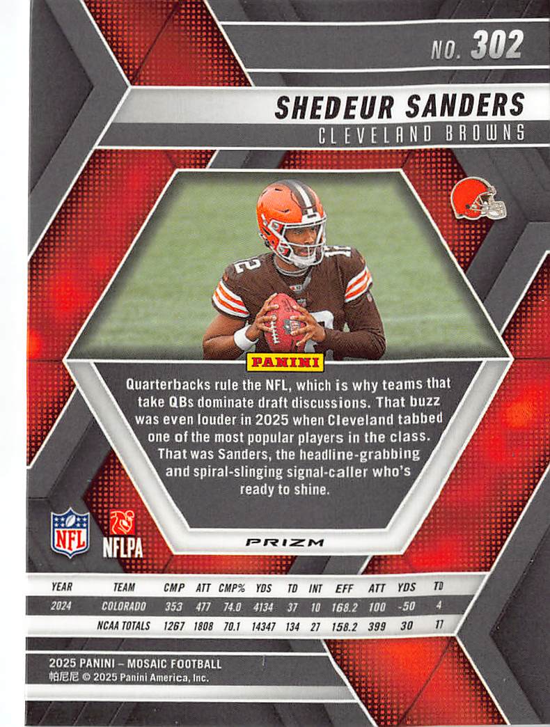 2025 Panini Mosaic Football Shedeur Sanders Silver Rookie RC #302 Browns