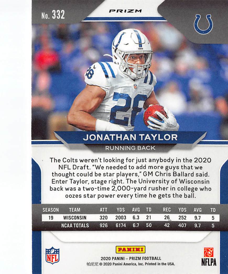 2020 Panini Prizm Football Jonathan Taylor Red Ice Rookie RC #332 Colts