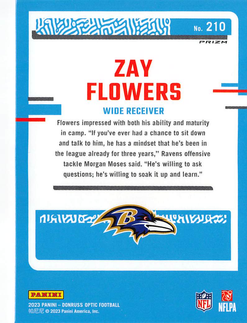2023 Panini Donruss Optic Zay Flowers Pink Rookie #210 Baltimore Ravens