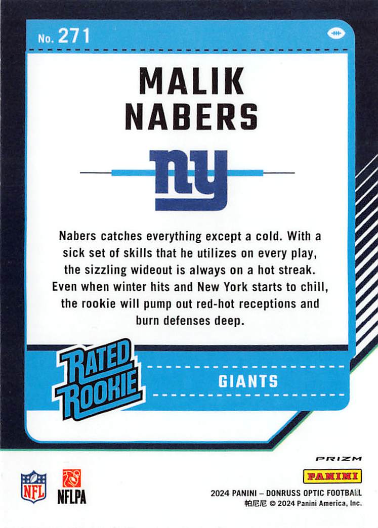 2024 Panini Donruss Optic Malik Nabers Holo Rookie #271 New York Giants