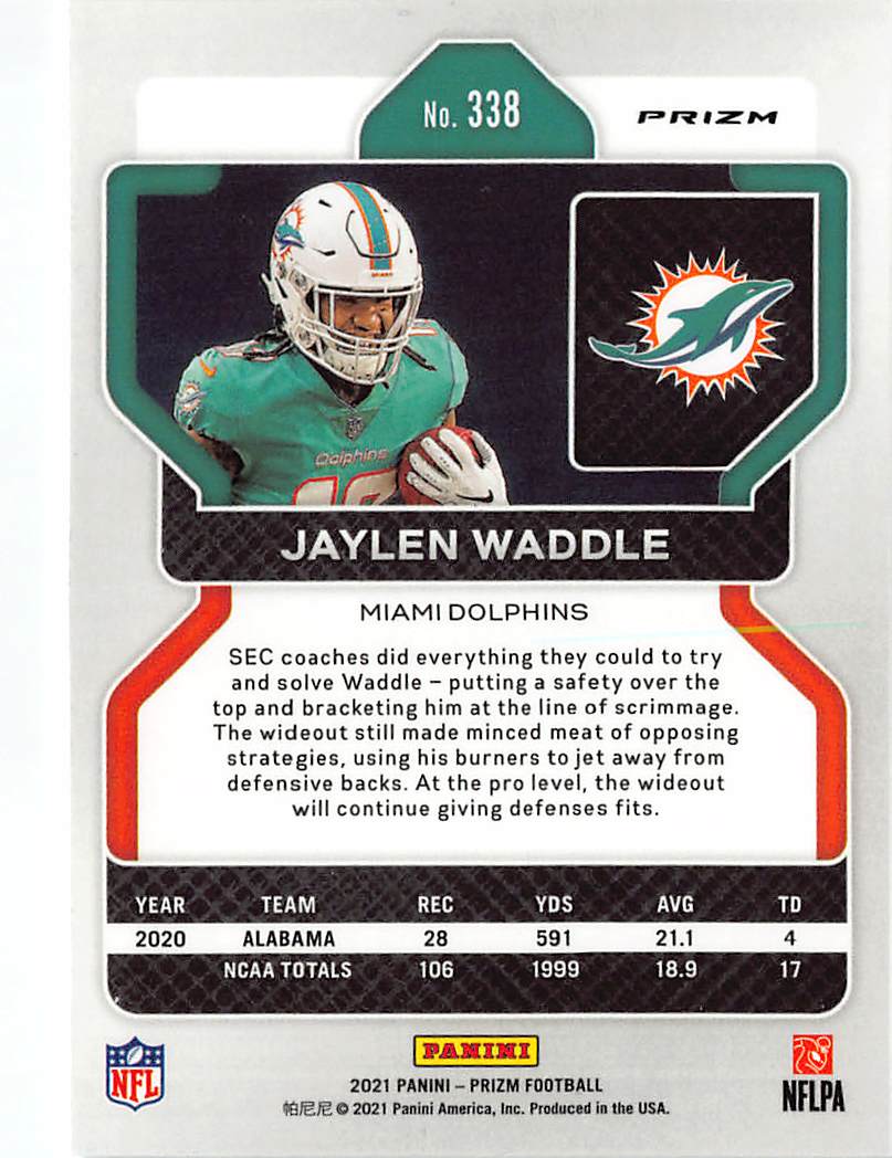 2021 Panini Prizm Football Jaylen Waddle Silver Rookie RC #338 Miami Dolphins