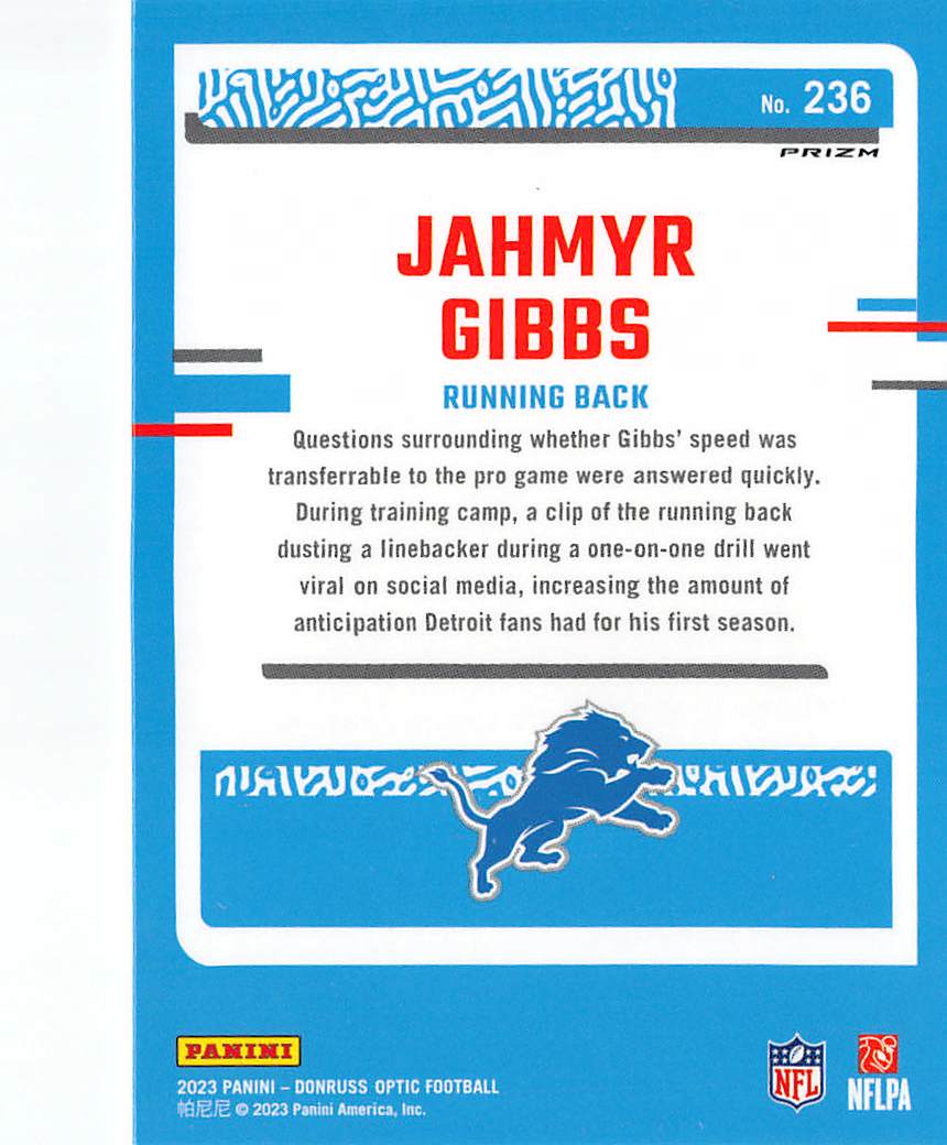 2023 Panini Donruss Optic Football Jahmyr Gibbs Holo Rookie #236 Detroit Lions
