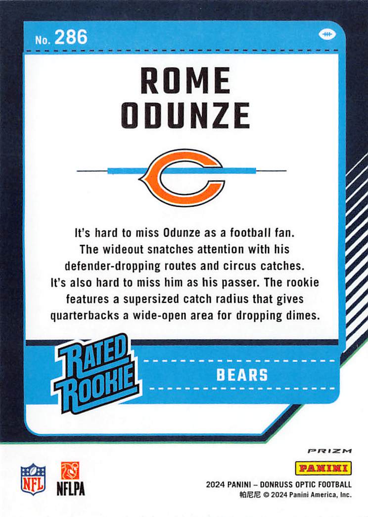 2024 Panini Donruss Optic Football Rome Odunze Holo Rookie #286 Chicago Bears