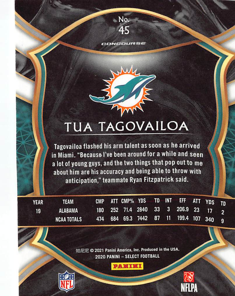 2021 Panini Select Tua Tagovailoa Rookie RC #45 Miami Dolphins