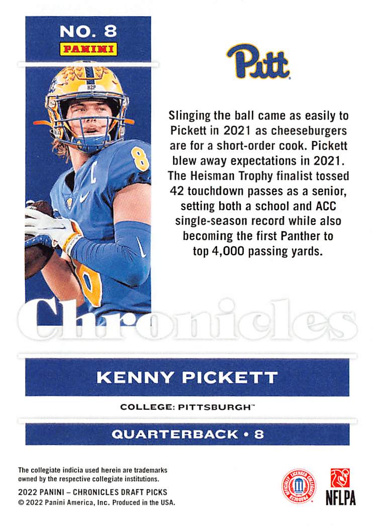 2022 Panini Chronicles Draft Picks Kenny Pickett Rookie RC #8 Panthers