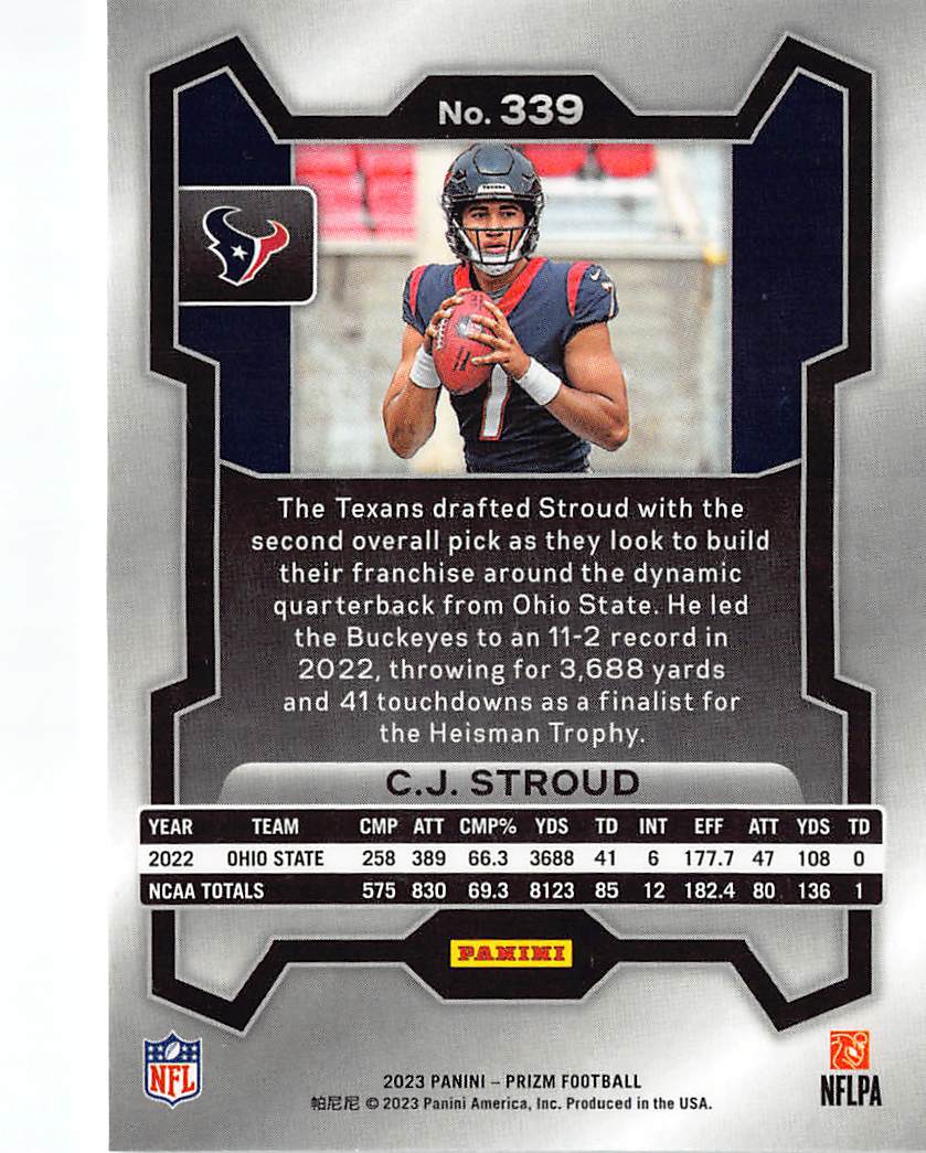 2023 Panini Prizm C.J. Stroud Rookie RC #339 Houston Texans