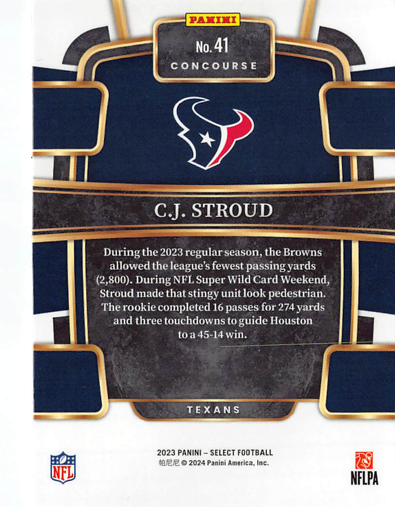 2024 Panini Select C.J. Stroud Rookie RC #41 Houston Texans