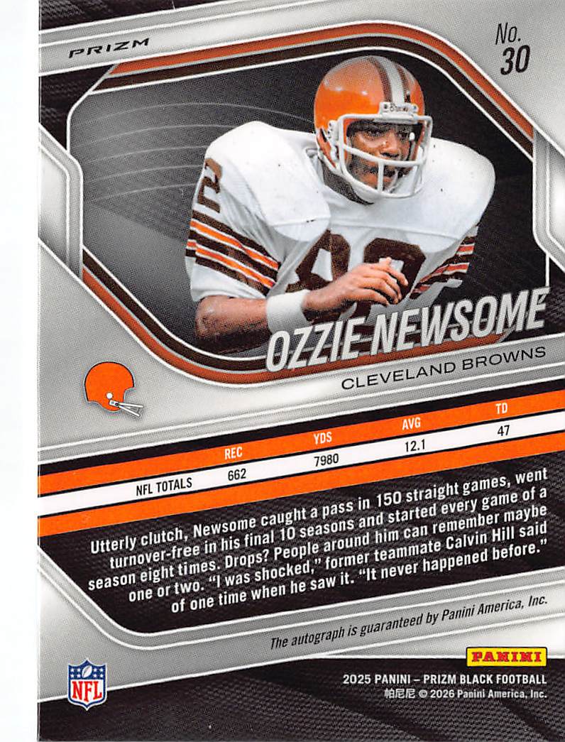 2026 Panini Prizm Black Football Ozzie Newsome Silver Autograph #30 Browns