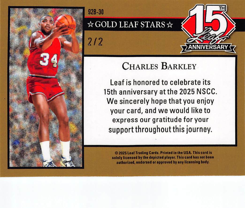 2025-26 Leaf 15th Anniversary Charles Barkley Gold Shimmer /2 #92B-30