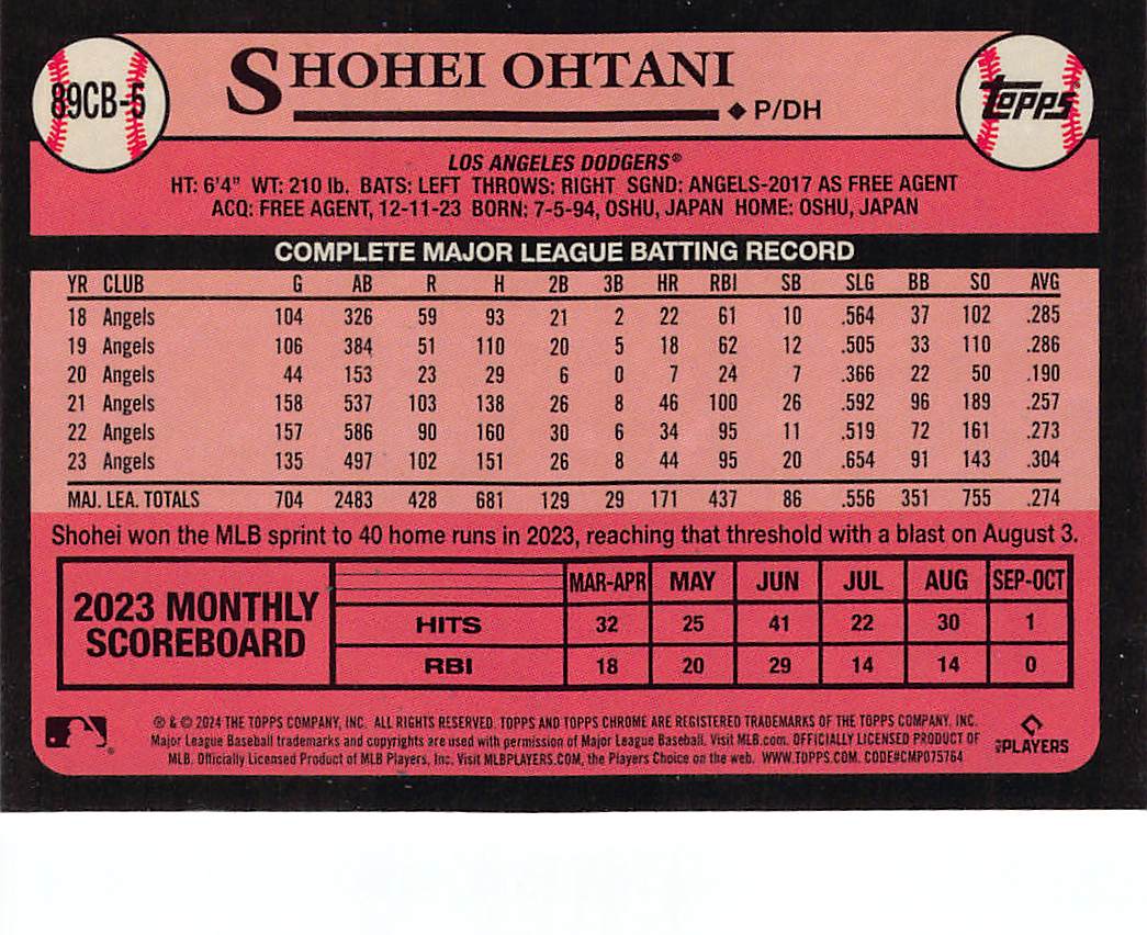 2024 Topps Chrome Shohei Ohtani 35th anniversary Refractor #89CB-5 Dodgers