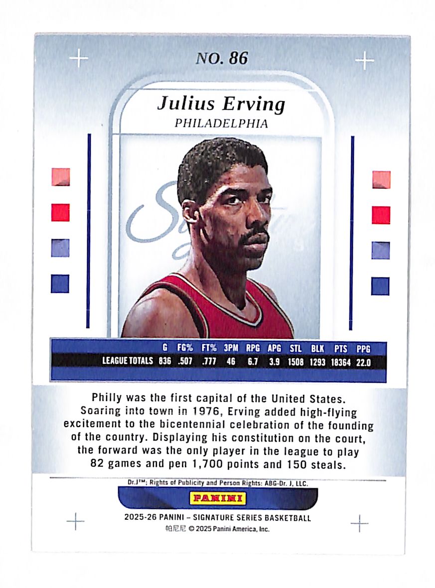 2025-26 Panini Signature Series Julius Erving /10 #86 Philadelphia 76ers