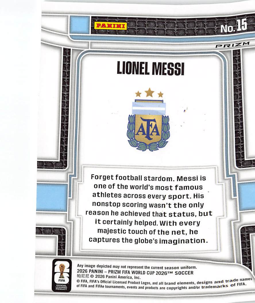 2026 Panini Prizm FIFA World Cup 2026 Lionel Messi Silver #15 Argentina Team