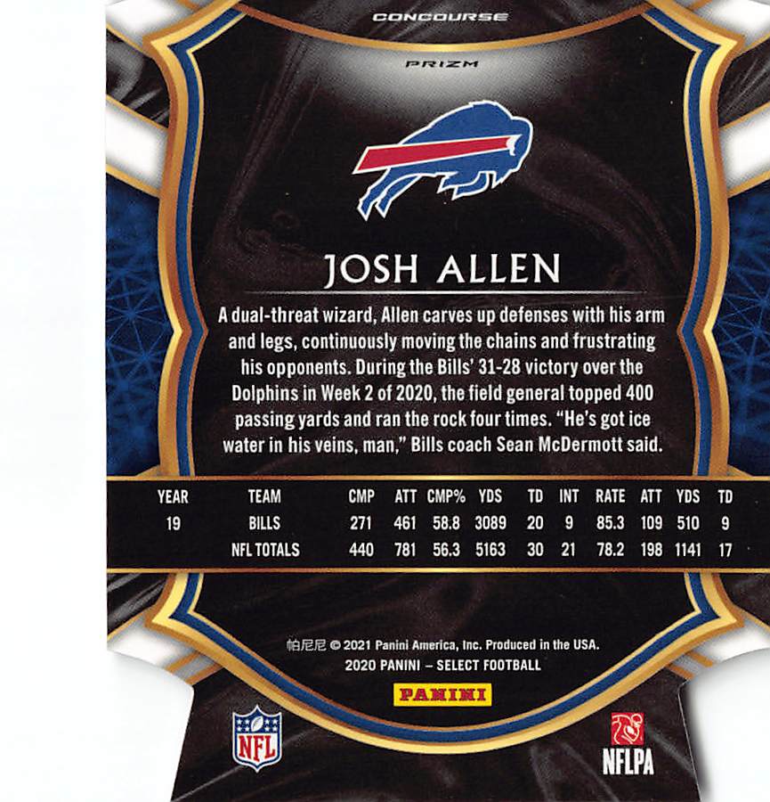 2021 Panini Select Josh Allen Purple Prizm Die-Cut Die-Cut Concourse #22 Bills