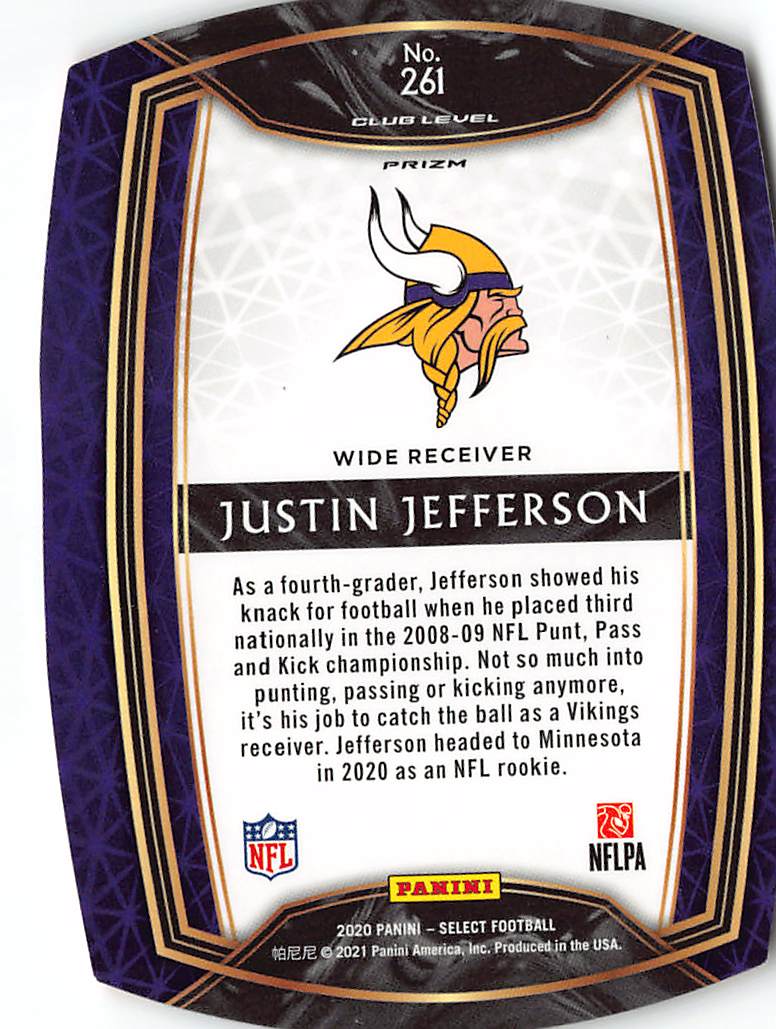 2021 Panini Select Justin Jefferson Orange Rookie RC #261 Minnesota Vikings