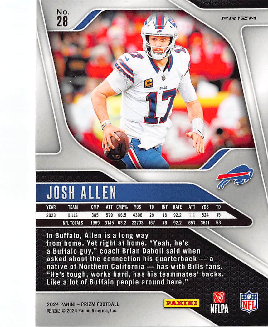 2024 Panini Prizm Football Josh Allen Purple Disco #28 Buffalo Bills