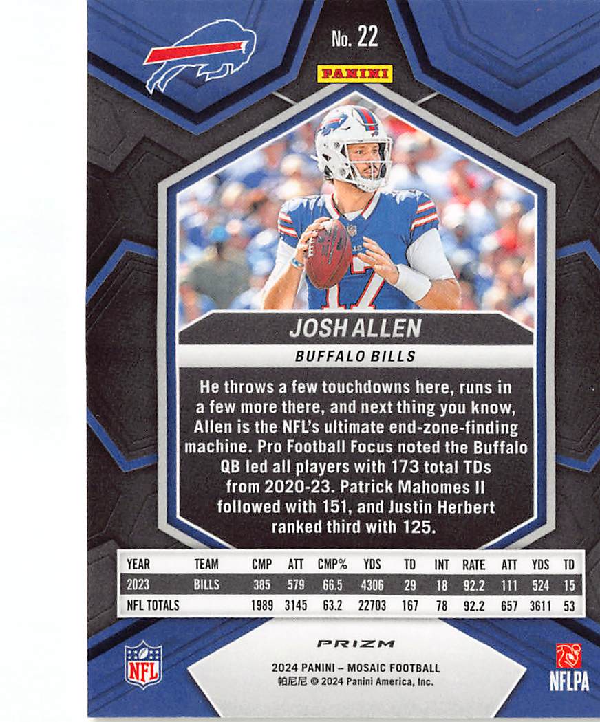2024 Panini Mosaic Josh Allen Yellow Reactive #22 Buffalo Bills