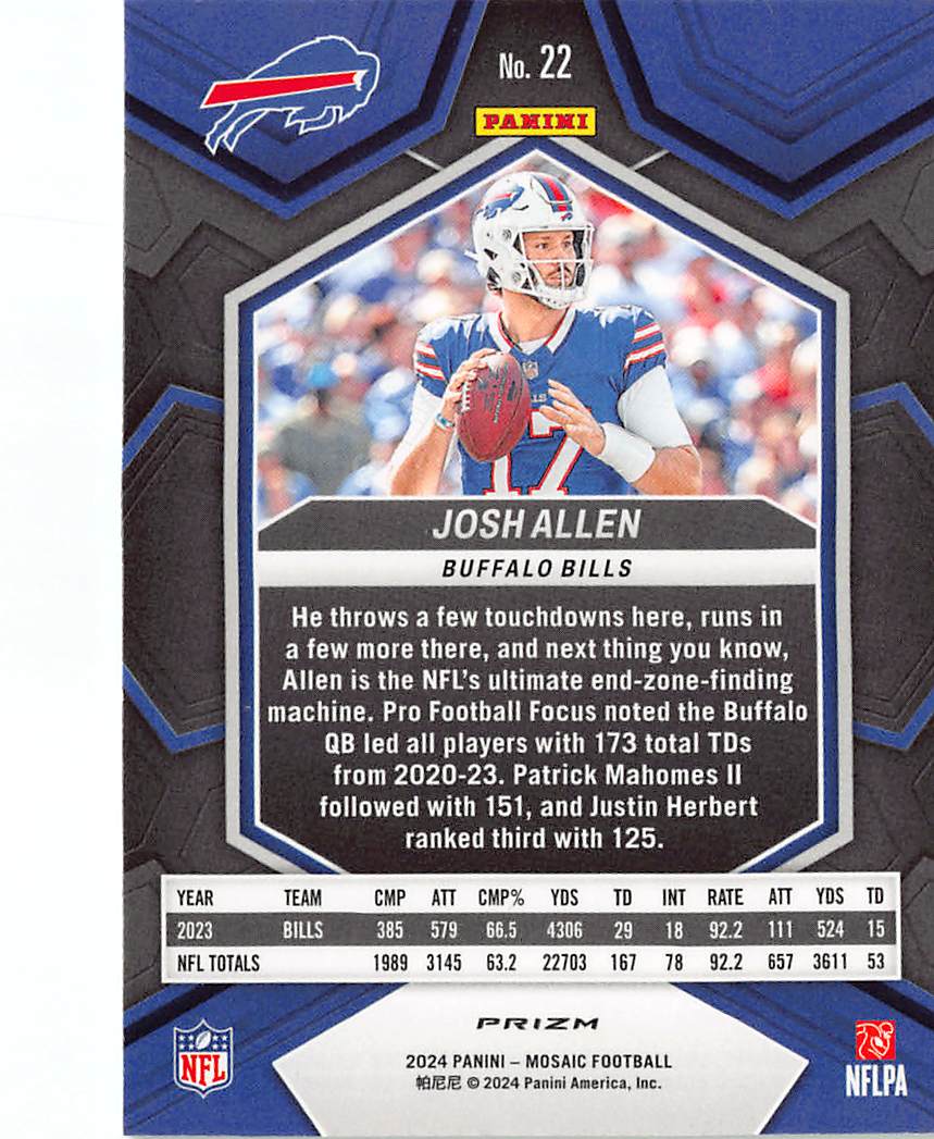 2024 Panini Mosaic Josh Allen Green #22 Buffalo Bills