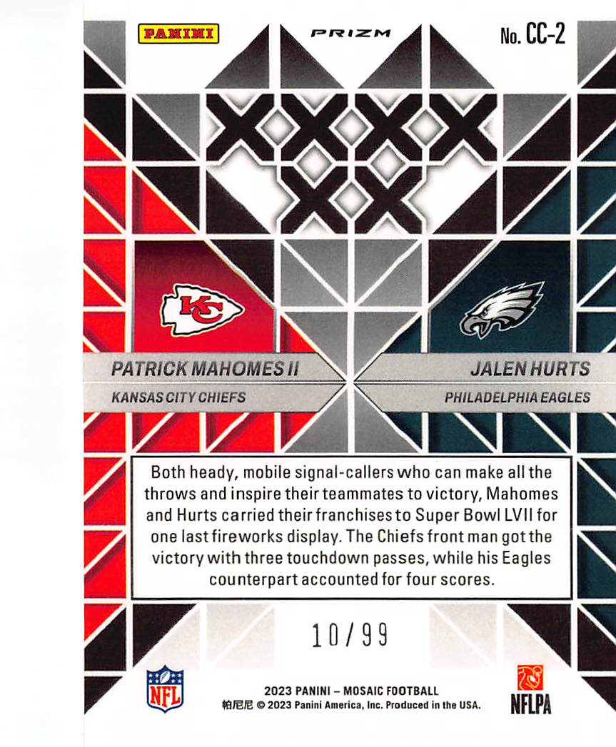 2023 Panini Mosaic Football Mahomes II Hurts Blue /99 #CC-2 City Chiefs Eagles
