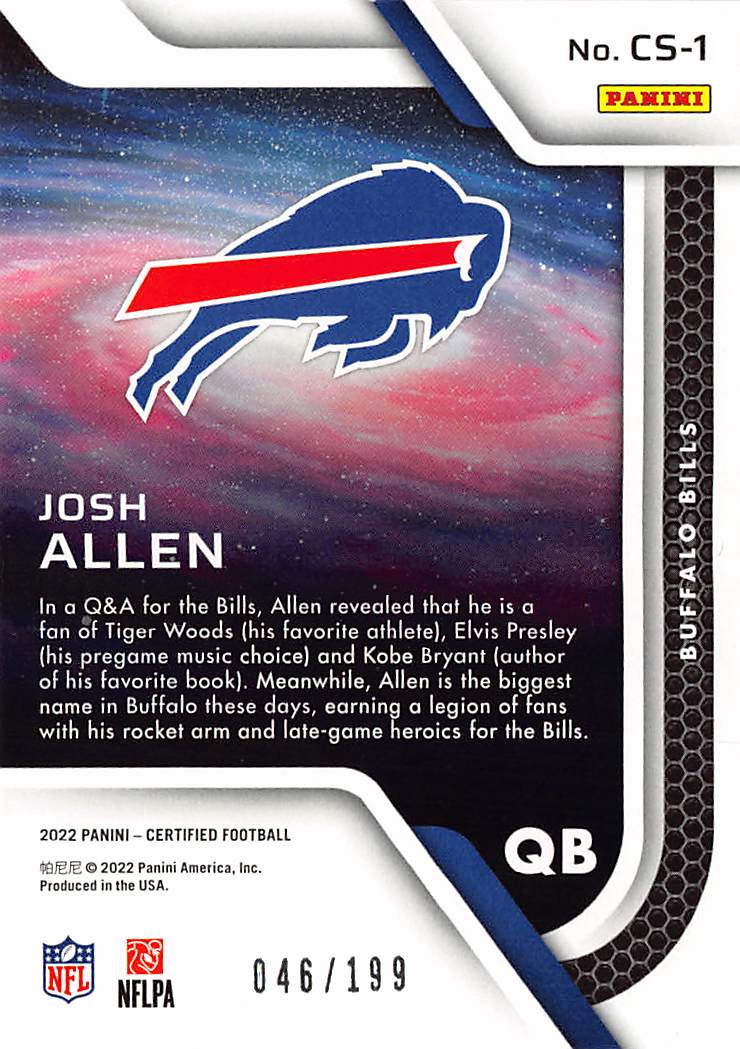2022 Panini Certified Josh Allen Pink /199 #CS-1 Buffalo Bills