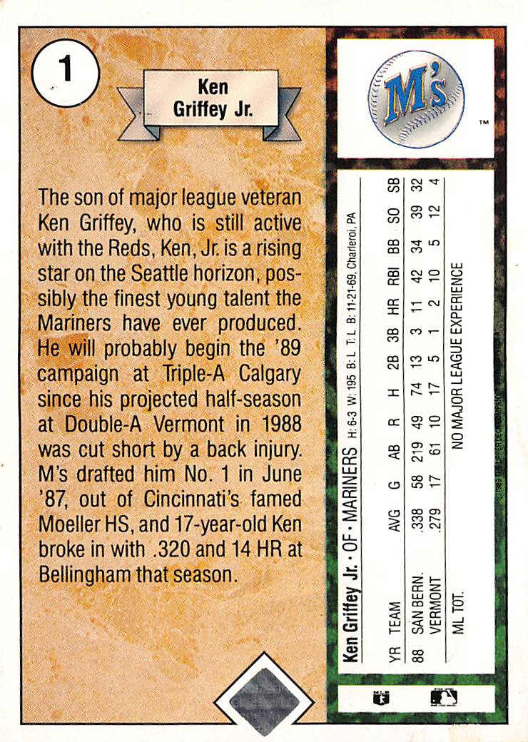 1989 Upper Deck Ken Griffey Jr. Rookie #1 Seattle Mariners