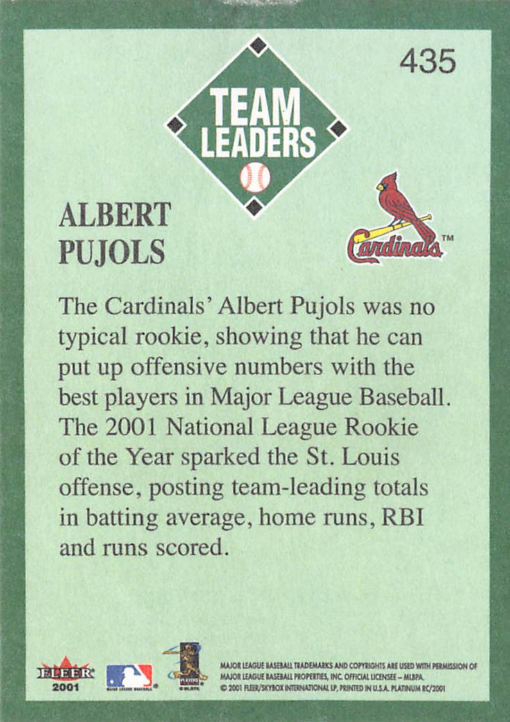 2001 Fleer Platinum RC Albert Pujols Rookie RC #435 St. Louis Cardinals