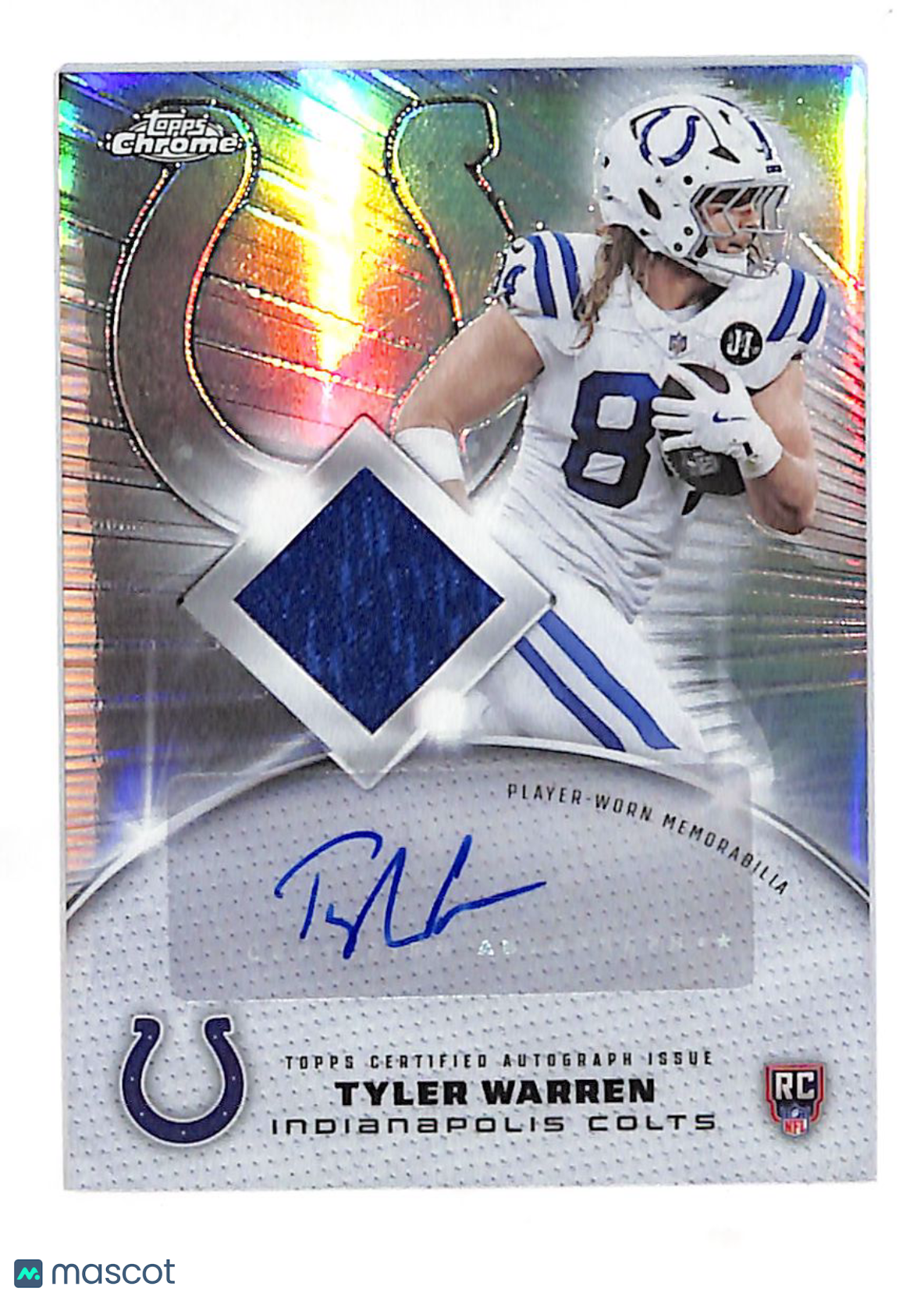 2025 Topps Chrome Tyler Warren Auto Patch Rookie Player-Worn RC #RPA-TW Colts
