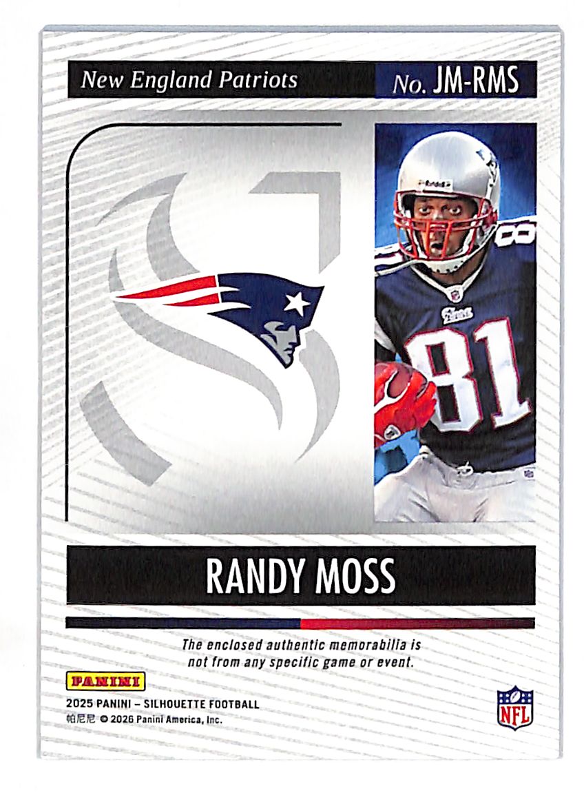 2026 Panini Silhouette Randy Moss /99 Memorabilia #JM-RMS New England Patriots