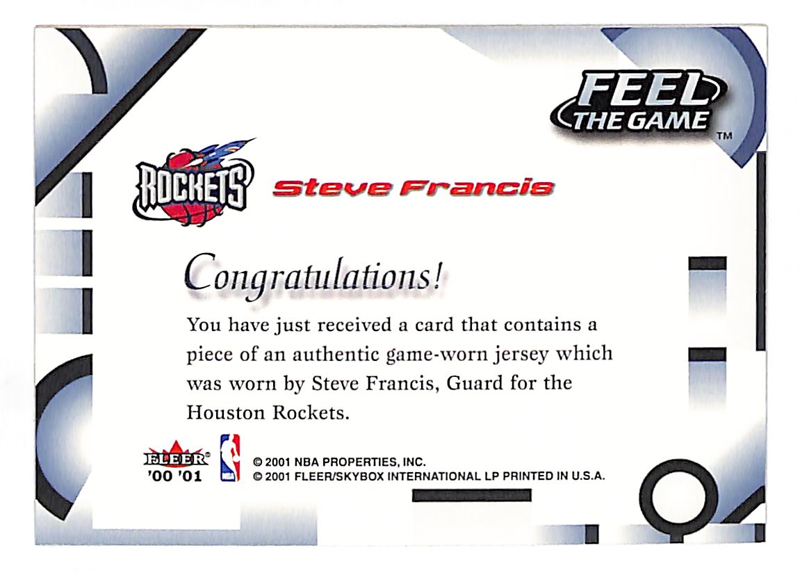 2001 Fleer Feel the Game Steve Francis Patch Game-Worn Jersey Rockets