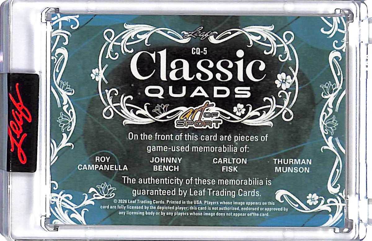 2026 Leaf Art of Sport Classic Quads Campanella Bench Fisk Munson Patch /15 CQ-5