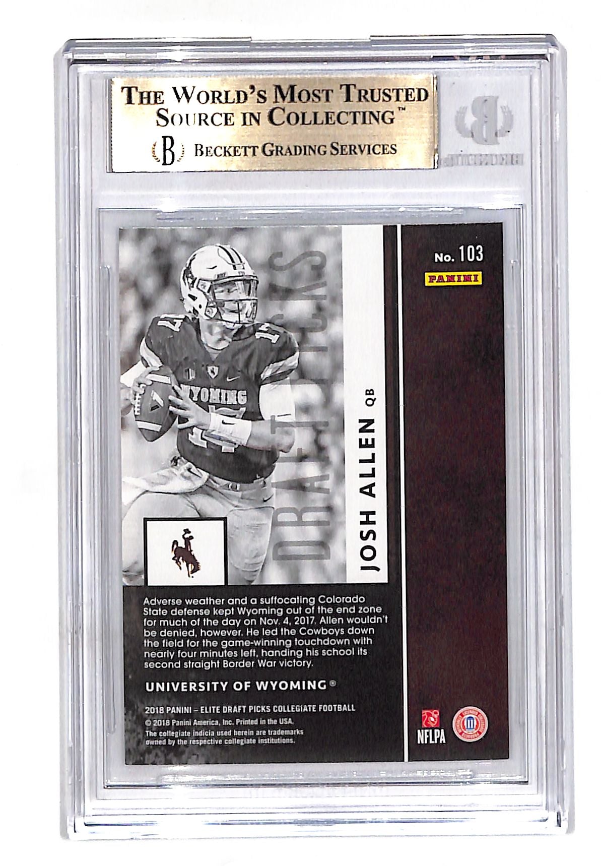 2018 Panini Elite Draft Picks Josh Allen Rookie RC #103 BGS 9.5 Wyoming Cowboys