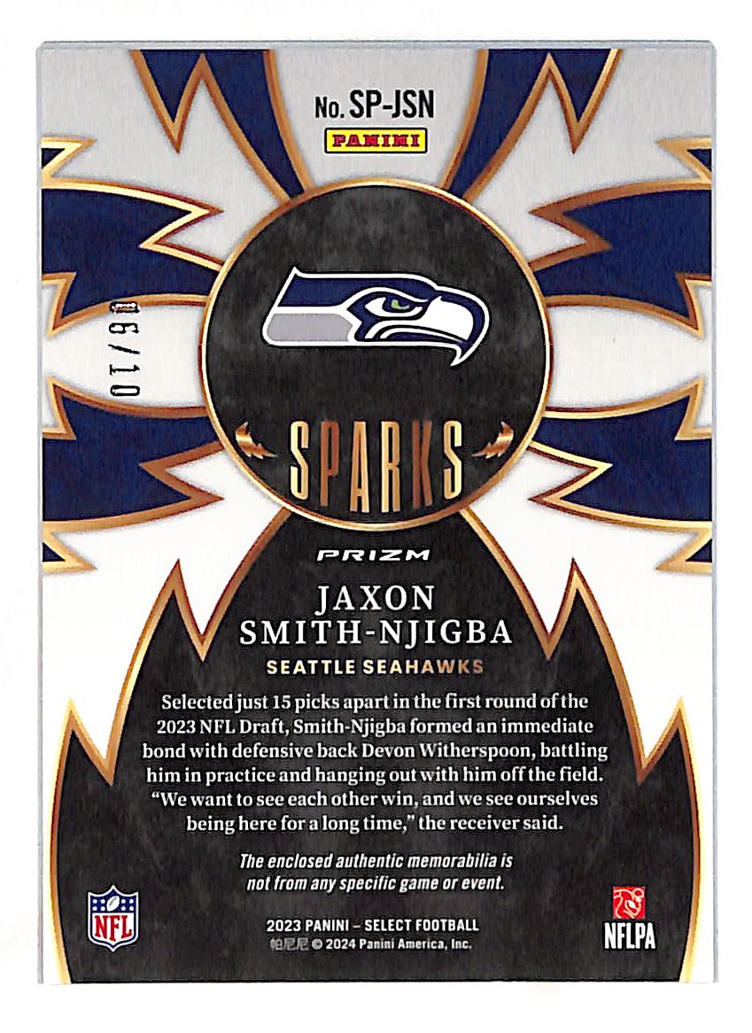 2024 Panini Select Jaxon Smith-Njigba Gold Prizm Patch /10 #SP-JSN Seahawks