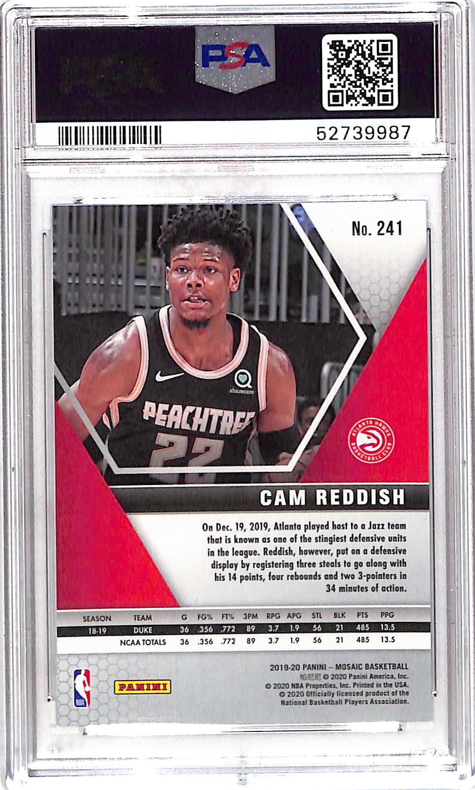 2019 Panini Mosaic Cam Reddish #241 PSA 10