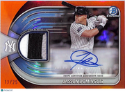 2025 Bowman Chrome Jasson Domínguez Orange /25 Autograph Relic #BCAR-JD Yankees
