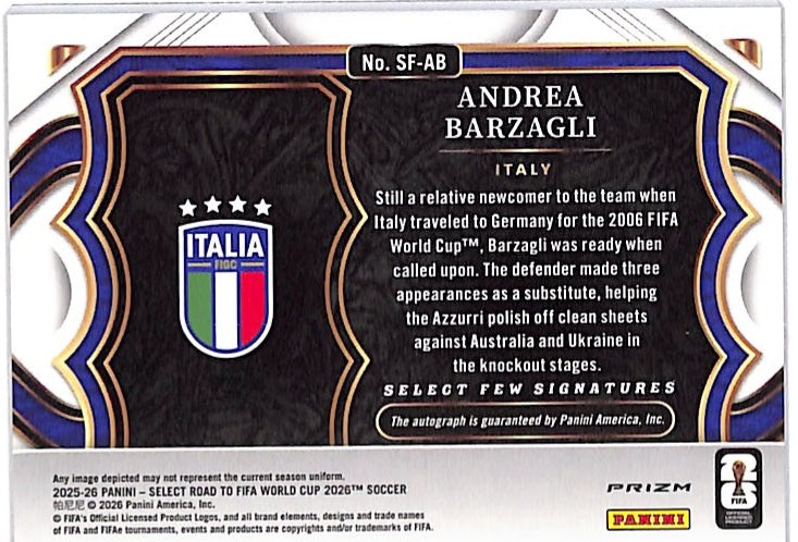 2025-26 Panini Select FIFA Road to World Cup Andrea Barzagli Auto Italy