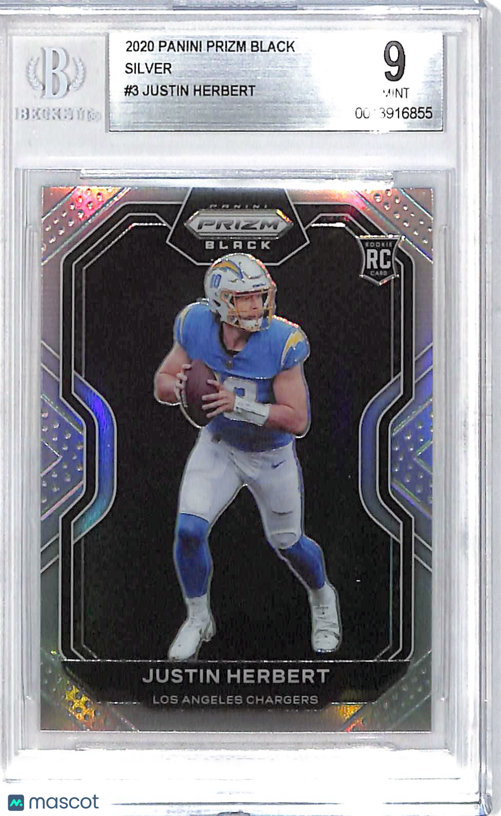 2020 Panini Chronicles Justin Herbert Prizm Black Silver Rookie 3 BGS 9 Chargers