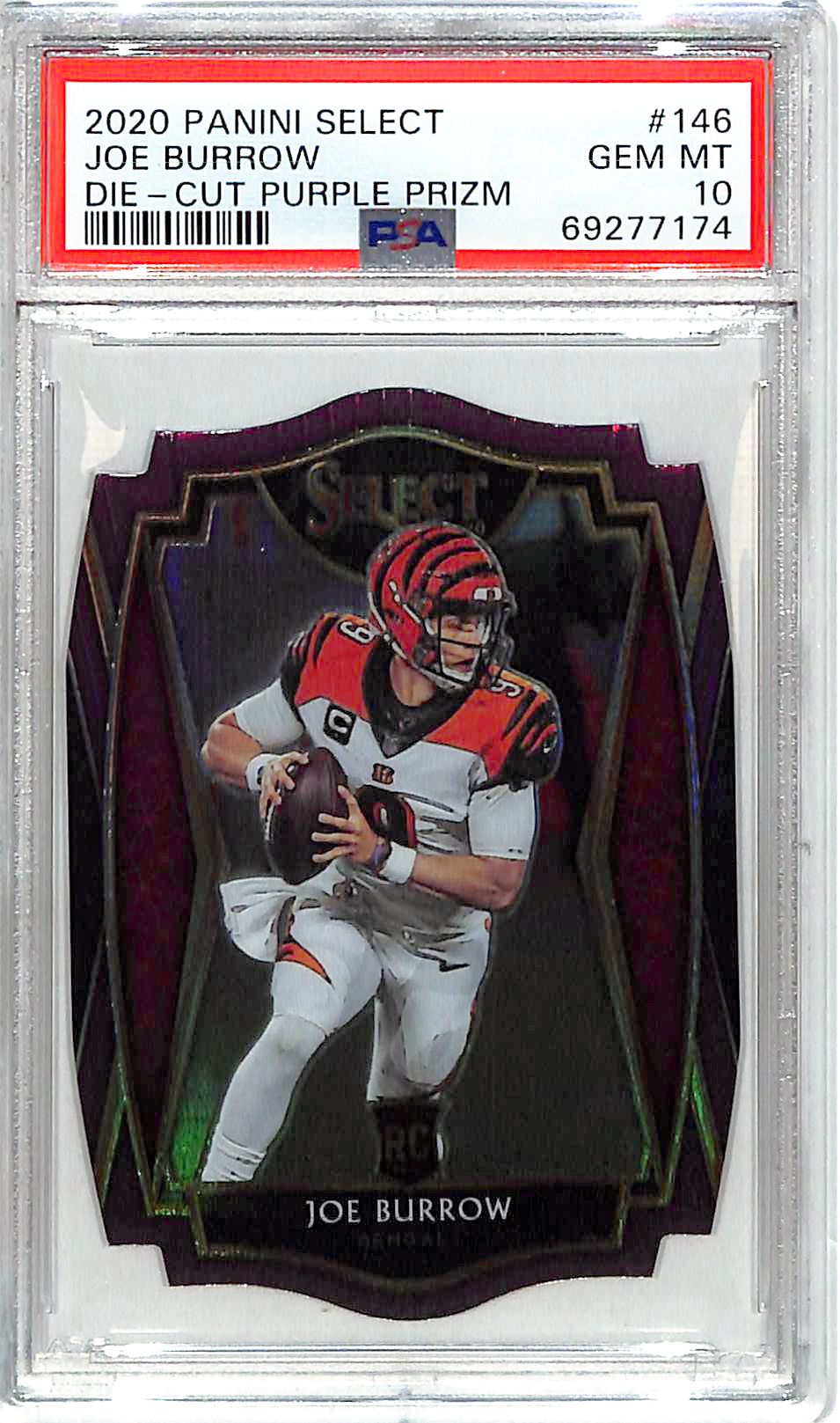 2020 Panini Select Joe Burrow Die Cut Purple Prizm Rookie #146 PSA 10 Bengals