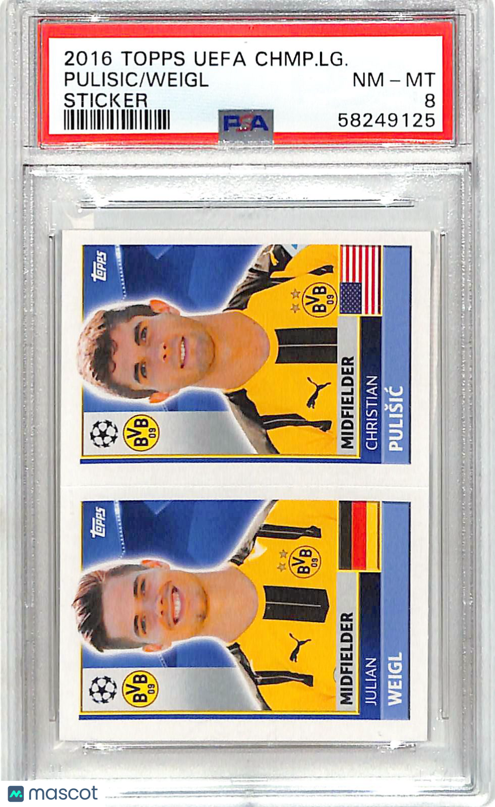 2016 Topps UEFA Champions League Sticker Pulisic Weigl PSA 8 Borussia Dortmund
