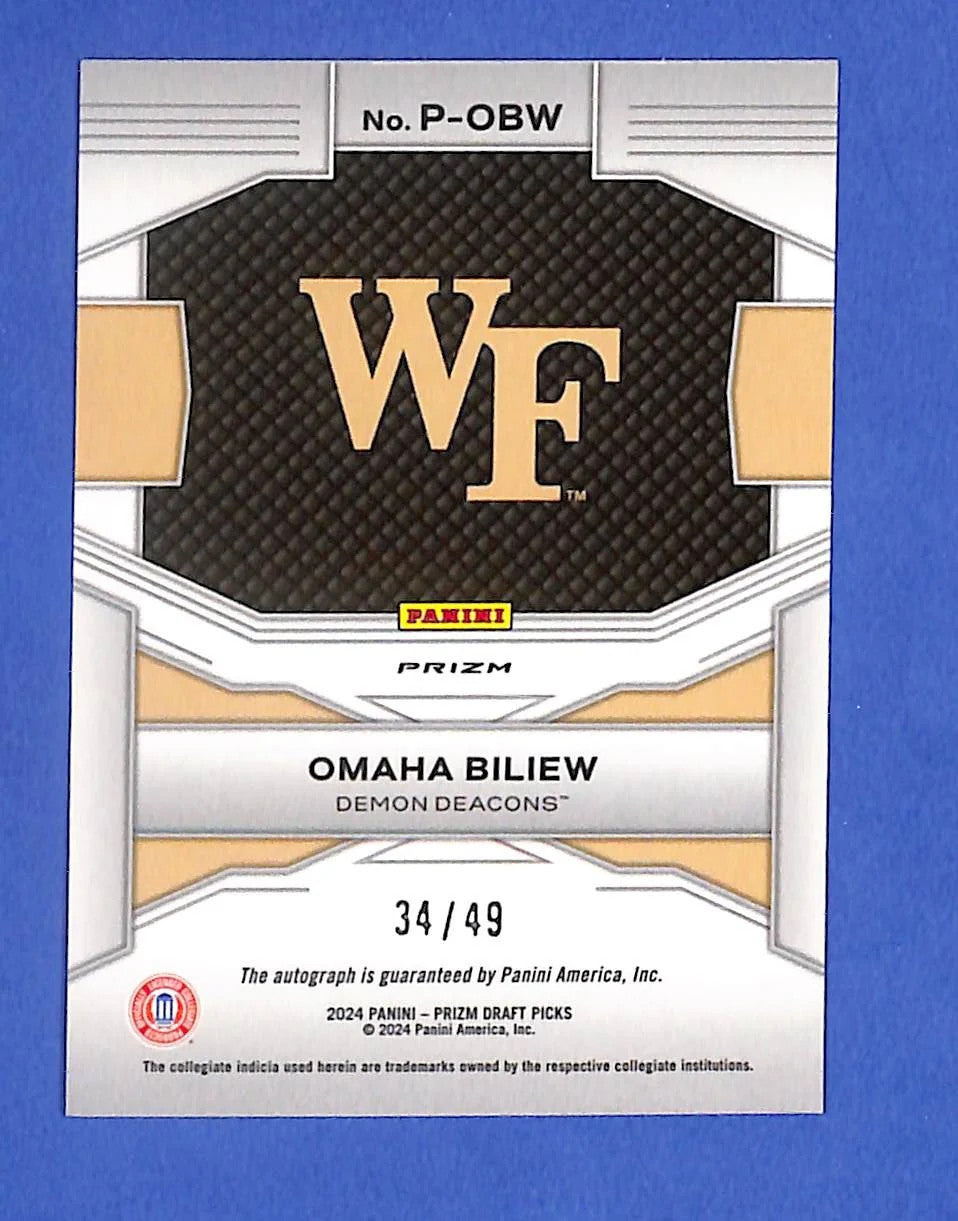 2024 Panini Prizm Draft Picks Penmanship Omaha Biliew Orange Pulsar #/49 (RC AU)
