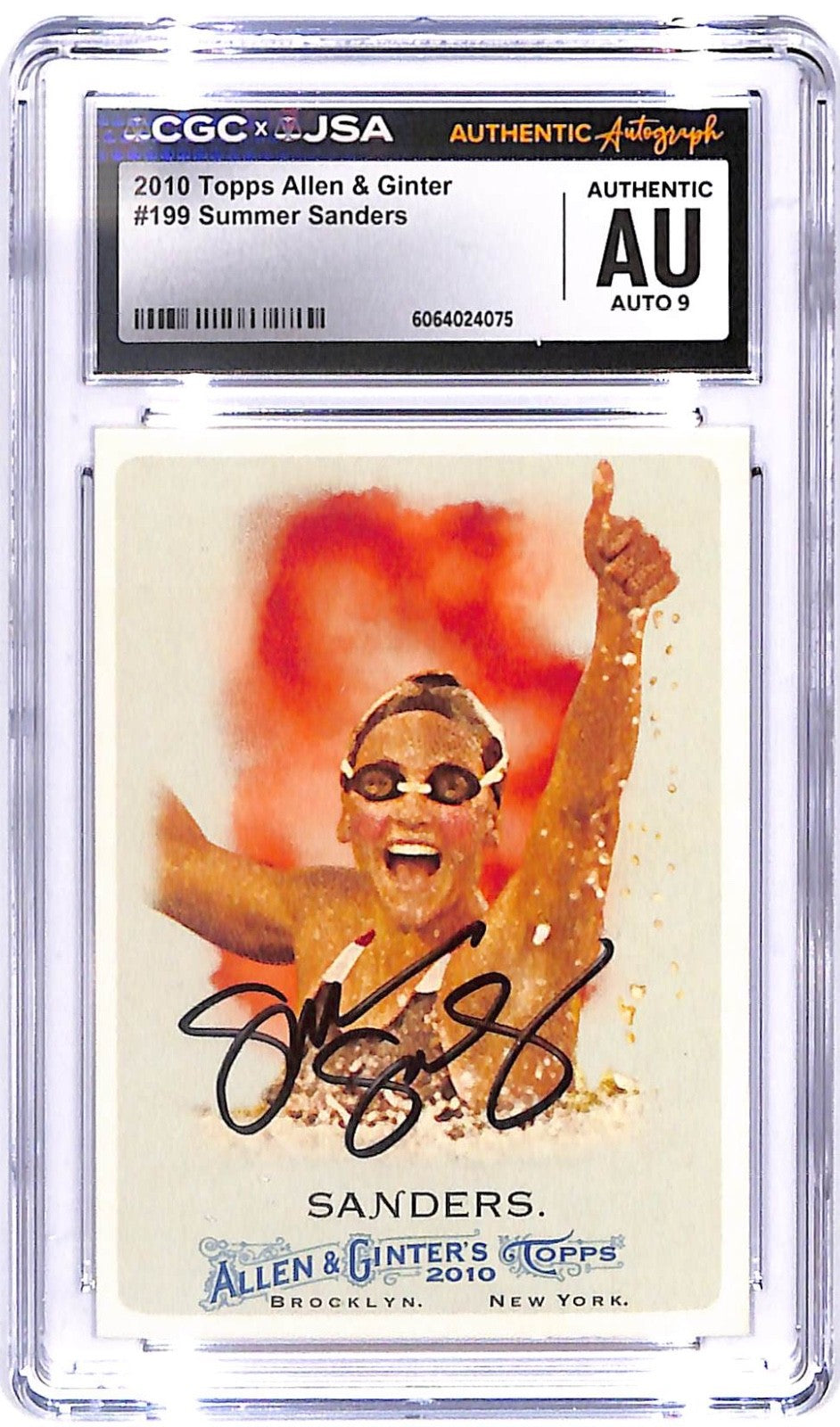2010 Summer Sanders Topps A & G AUTO - #199 (RC) CGC - JSA Authentic Auto 9
