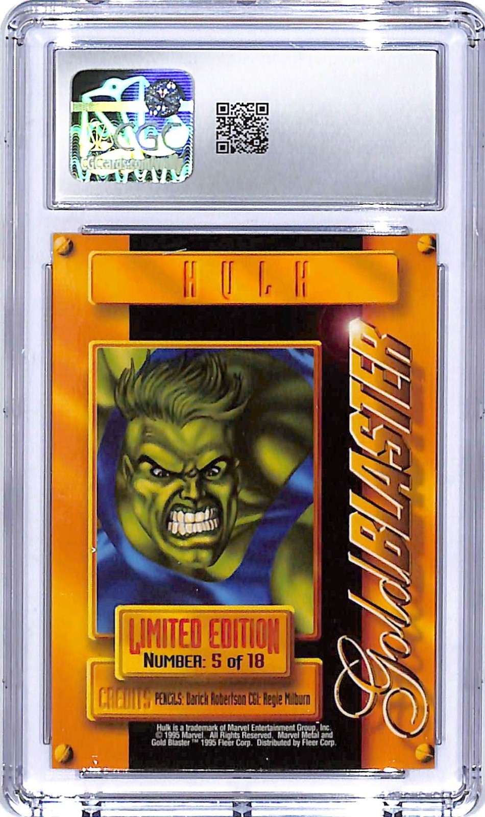 1995 Fleer Marvel Metal Hulk Gold Blasters #5 CGC 9.5