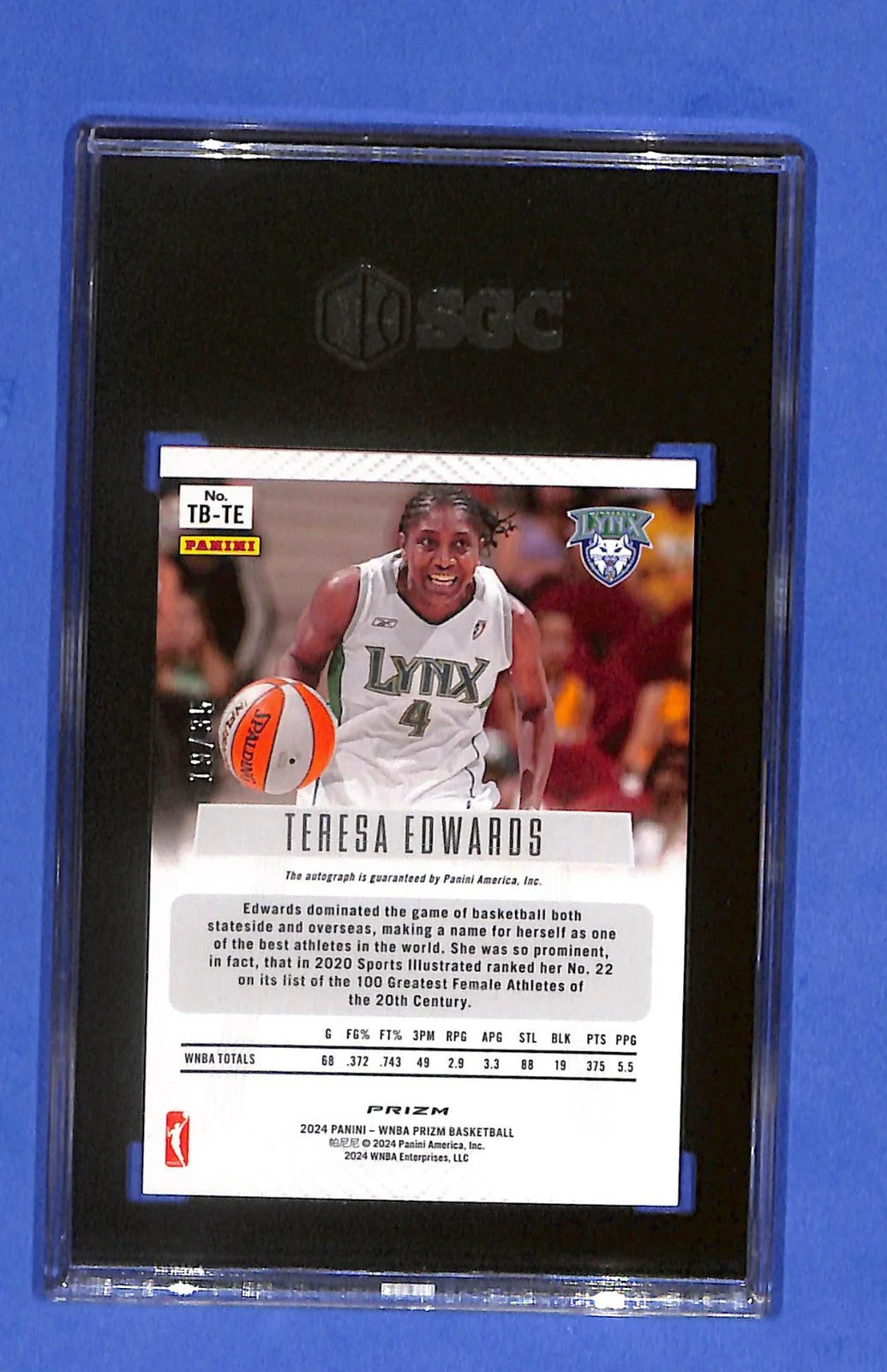 2024 Prizm WNBA Throwback Signatures Teresa Edwards #TB-TE Teal Prizm #/35 SGC 9