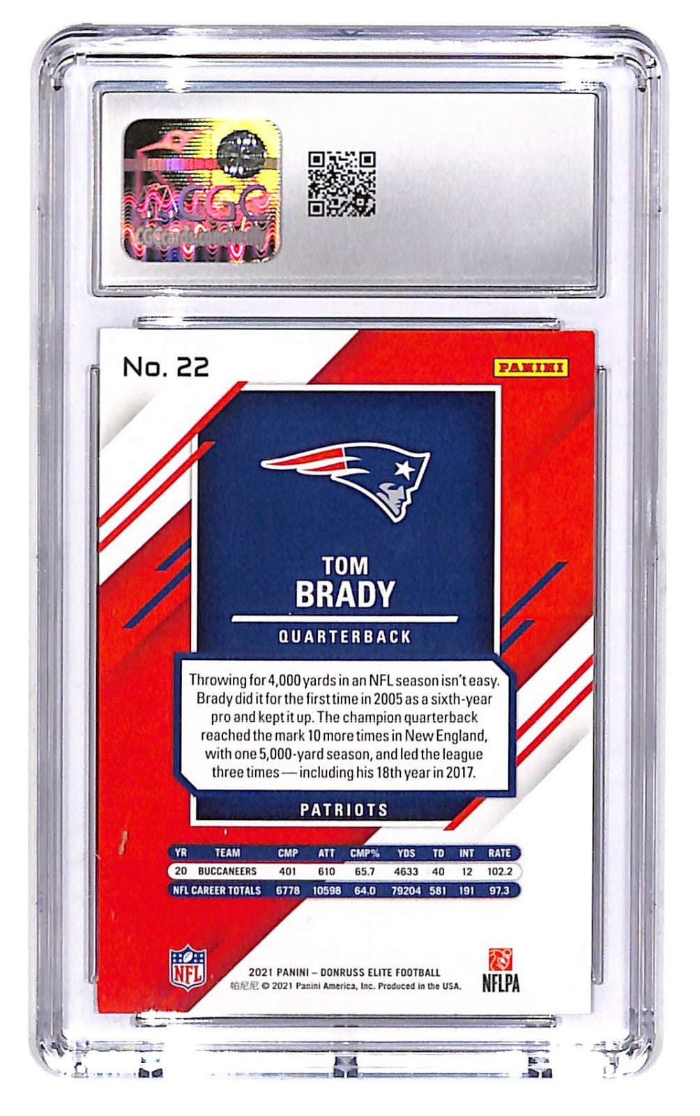 2021 Tom Brady Panini Donruss Elite - #22 CGC Mint 10