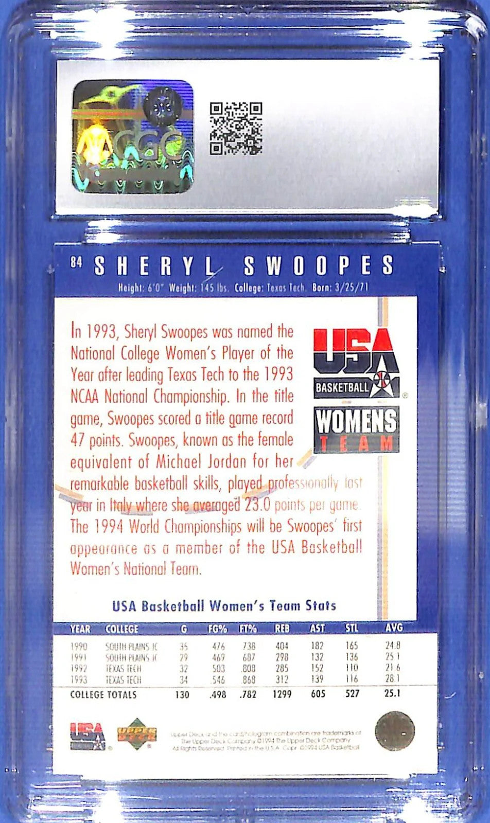 1994 Upper Deck USA Sheryl Swoopes #84 CGC 10