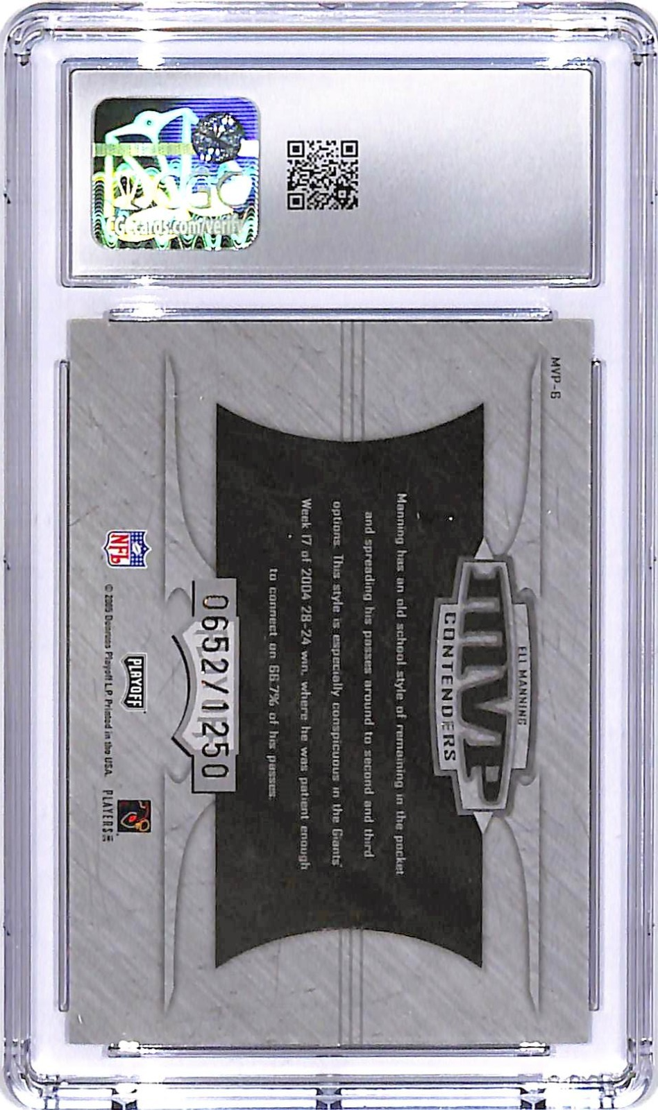 2005 Contenders Eli Manning MVP Contenders /1250 #6 CGC 9.5 Giants